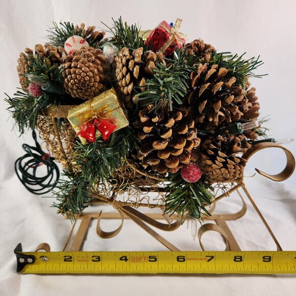 Pinecone Christmas Sleigh Lighted Gold and Christmas Mini Presents Faux Candies - Picture 12 of 13
